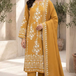 mustard daisy embroidered 3 piece set
